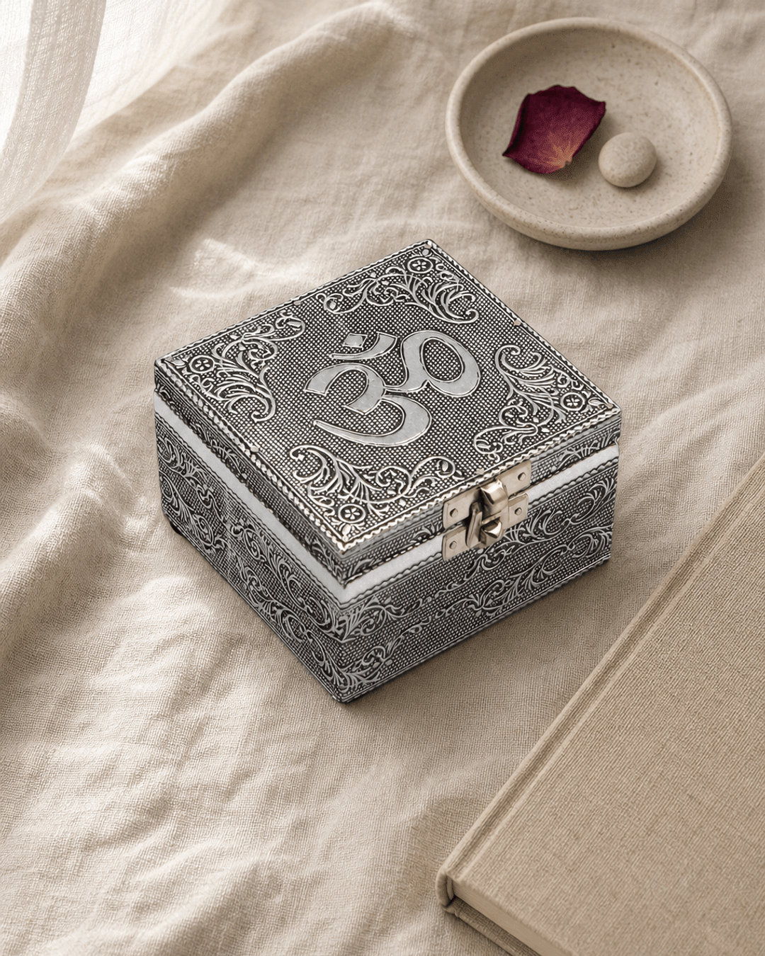 Embossed Om Symbol Mala Jewelry Box – Altar Fair Trade Keepsake Storage - Jewelry Boxes