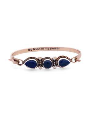 Empowerment Cuff – Lapis Lazuli Trio Bracelet in Sterling Silver & Bronze with Affirmation - Bracelets