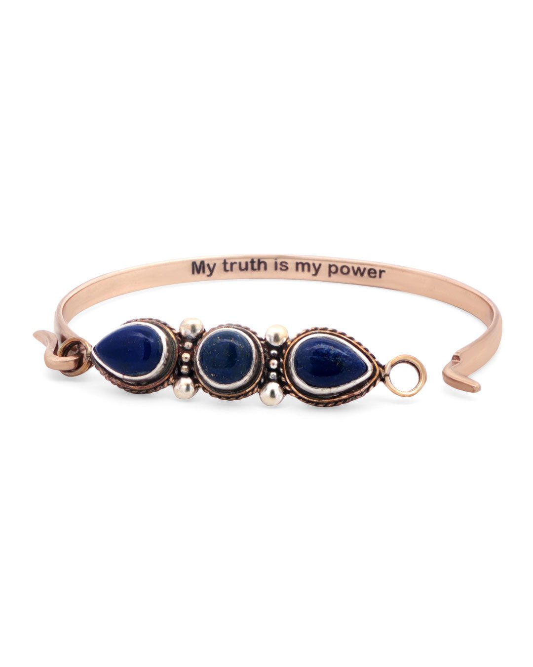 Empowerment Cuff – Lapis Lazuli Trio Bracelet in Sterling Silver & Bronze with Affirmation - Bracelets