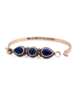 Empowerment Cuff – Lapis Lazuli Trio Bracelet in Sterling Silver & Bronze with Affirmation - Bracelets