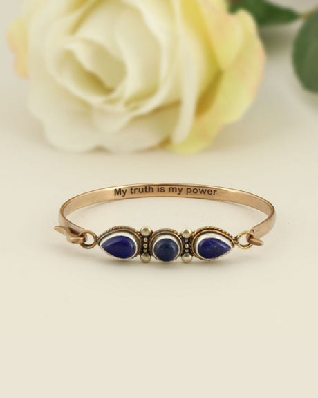 Empowerment Cuff – Lapis Lazuli Trio Bracelet in Sterling Silver & Bronze with Affirmation - Bracelets