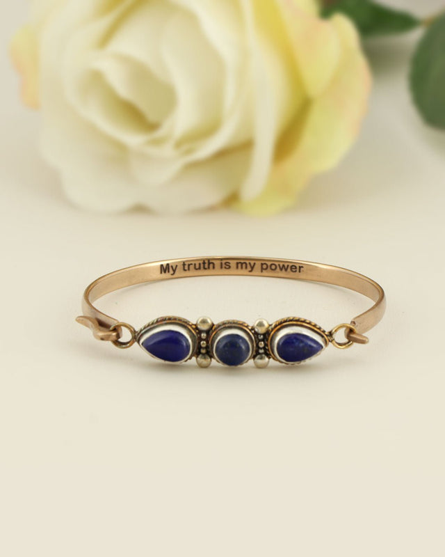 Empowerment Cuff – Lapis Lazuli Trio Bracelet in Sterling Silver & Bronze with Affirmation - Bracelets