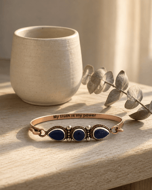 Empowerment Cuff – Lapis Lazuli Trio Bracelet in Sterling Silver & Bronze with Affirmation - Bracelets