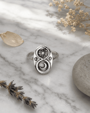 Endless Energy Sun and Moon Celestial Infinity Snake Sterling Silver Ring - Rings Size 6