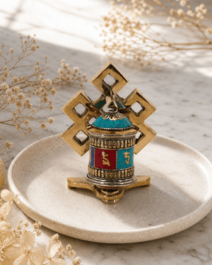 Endless Knot Design Brass Prayer Wheel - Religious Altars