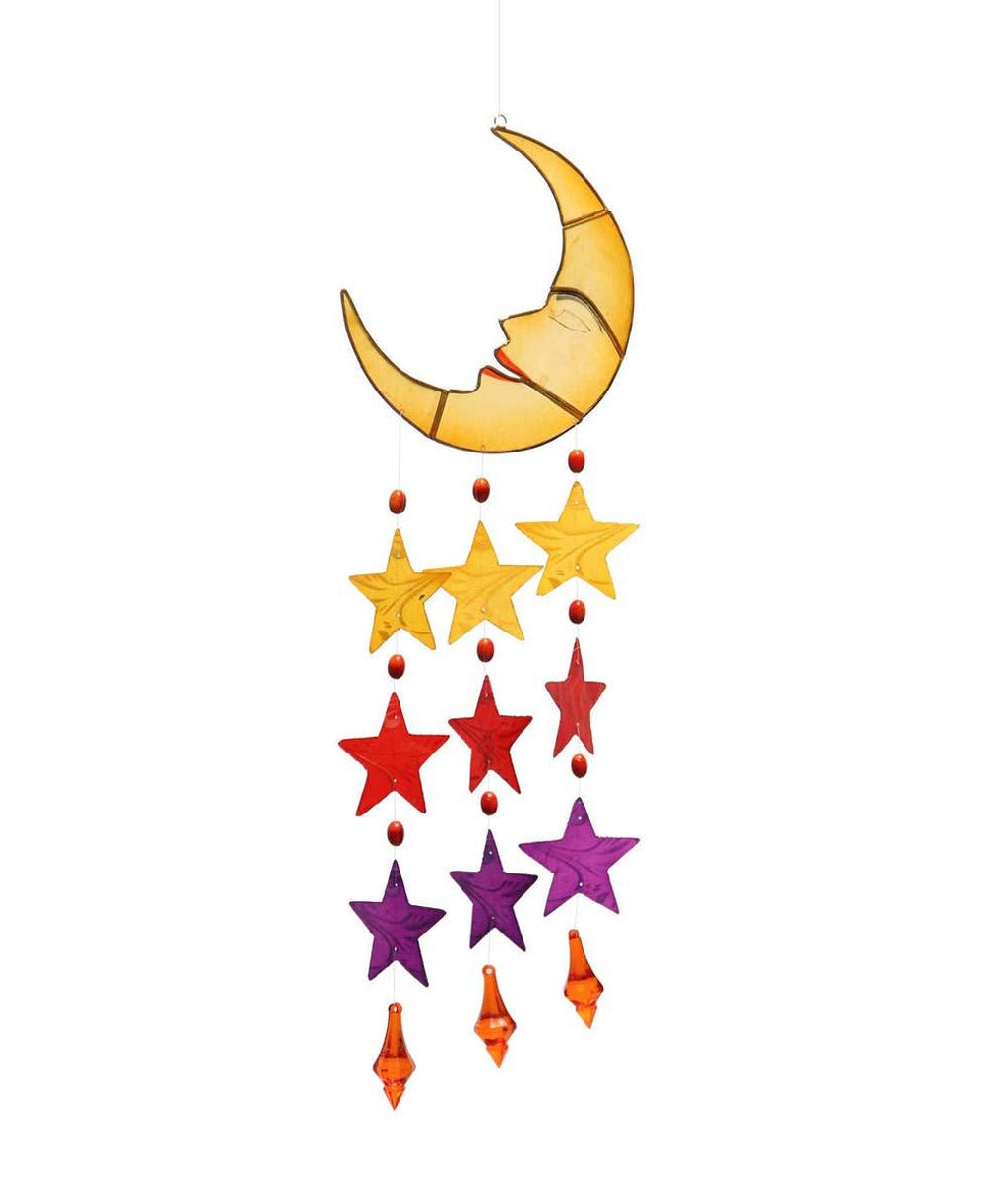 Fair Trade Capiz Shell Moon and Stars Chime - Wall Art