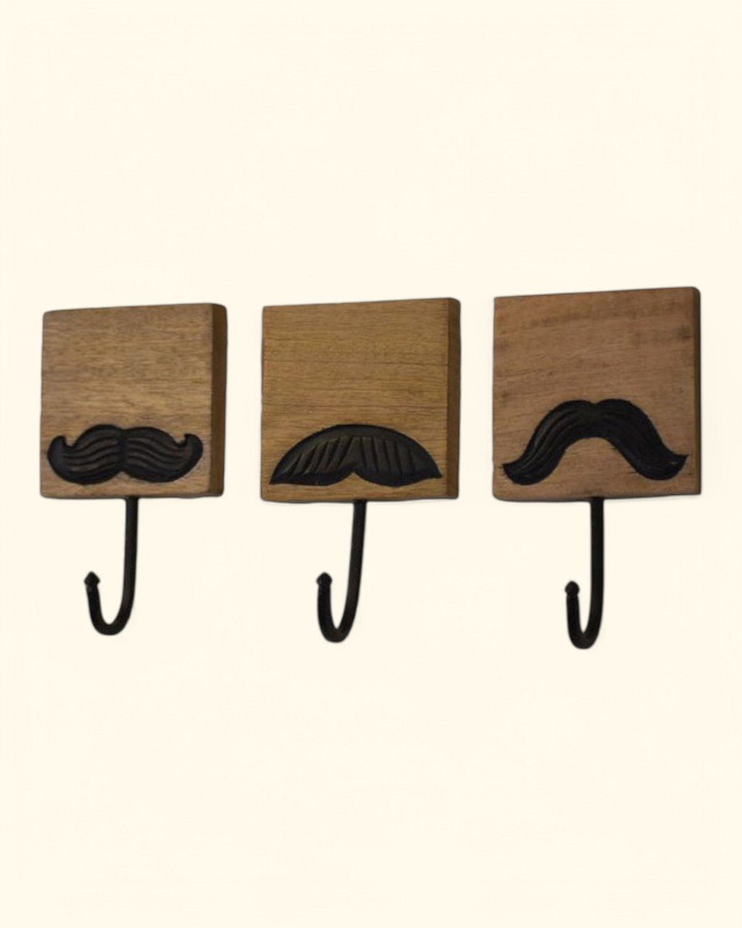 Fair Trade Mustache Coat Hooks, Set of 3 - Wall Art