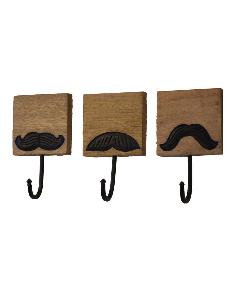 Fair Trade Mustache Coat Hooks, Set of 3 - Wall Art