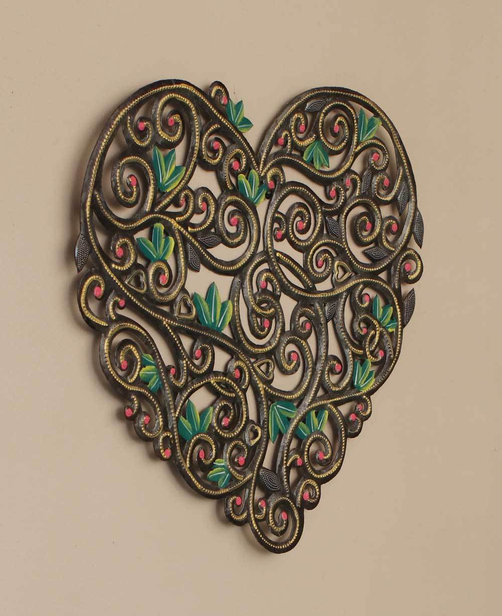 Fair Trade Painted Filigree Heart Hanging - Wall Art