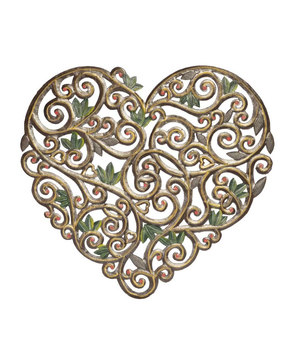 Fair Trade Painted Filigree Heart Hanging - Wall Art