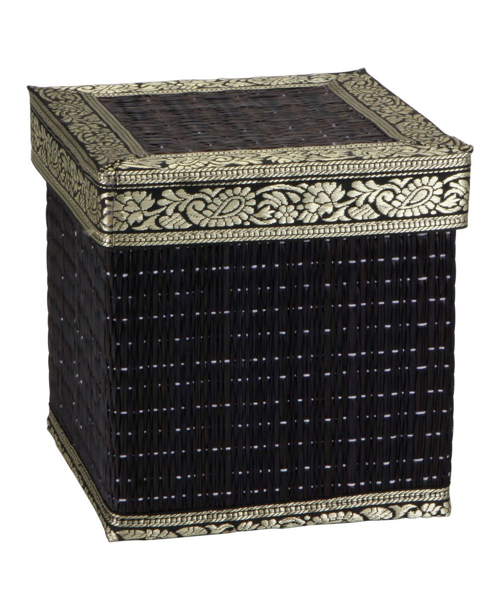 Fair Trade Seagrass Decorative Indian Border Storage Box - Boxes Black