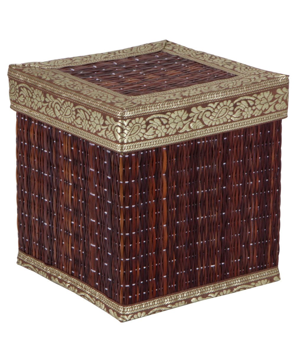 Fair Trade Seagrass Decorative Indian Border Storage Box - Boxes Brown