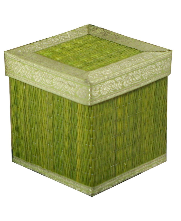 Fair Trade Seagrass Decorative Indian Border Storage Box - Boxes Green