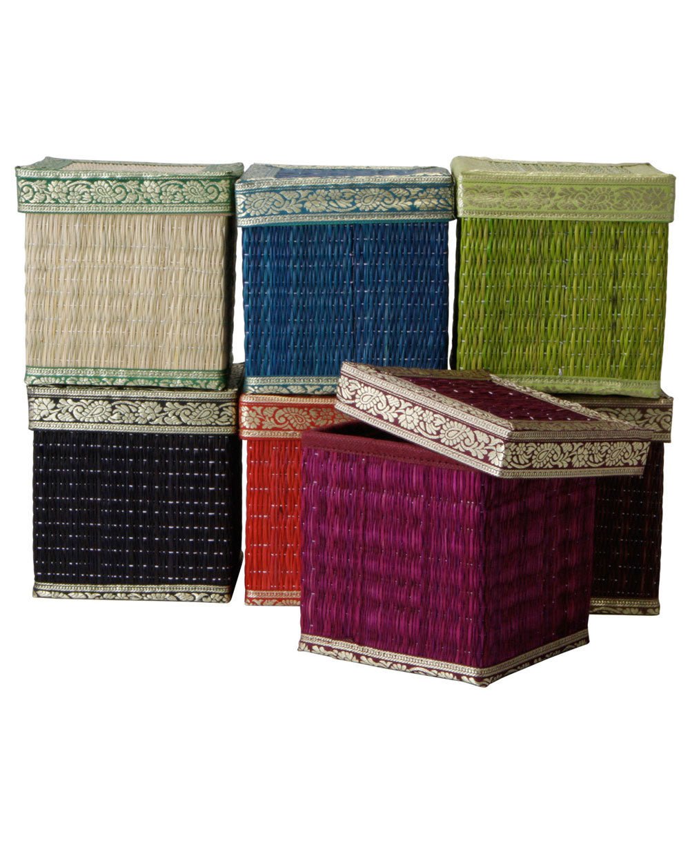 Fair Trade Seagrass Decorative Indian Border Storage Box - Boxes Red