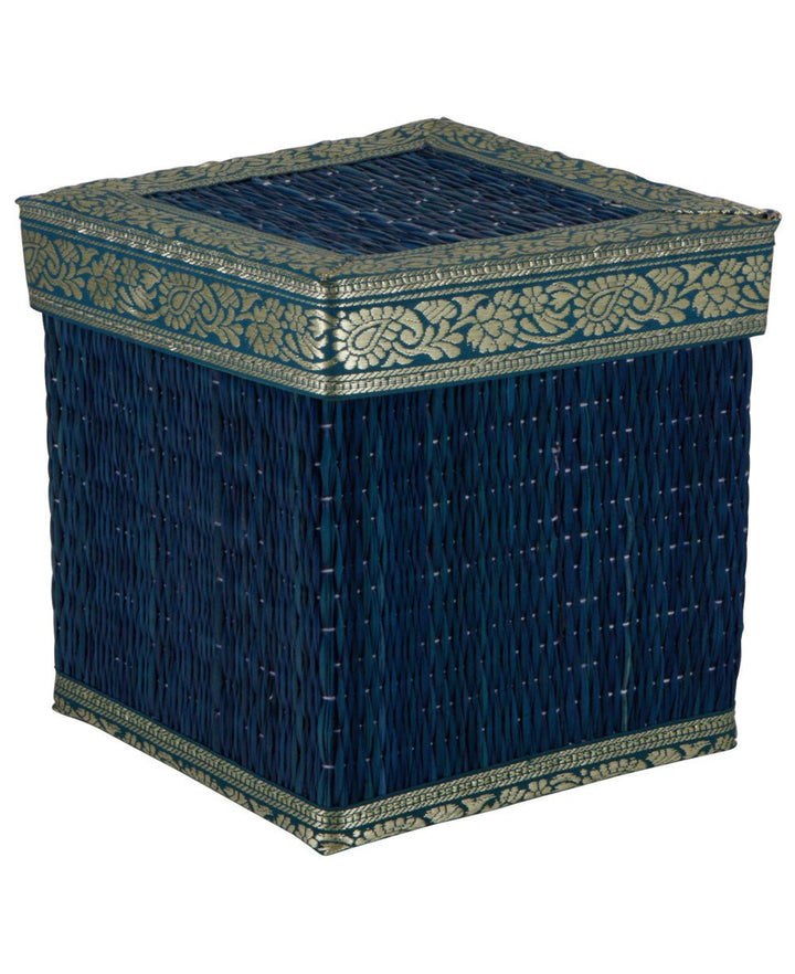 Fair Trade Seagrass Decorative Indian Border Storage Box - Boxes Teal