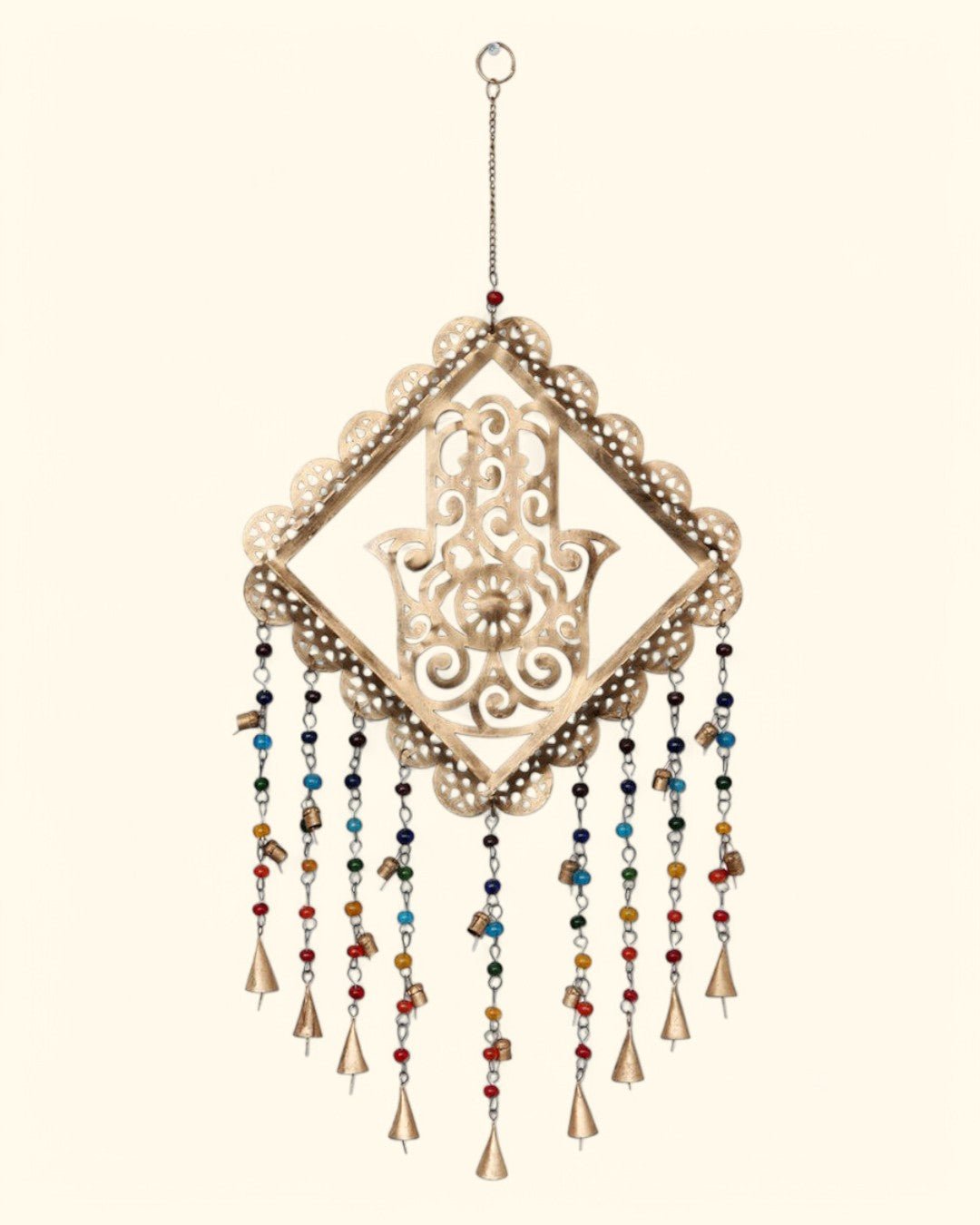 Fairtrade Hamsa Colorful Beads Wall Hanging Chime - Wind Chimes