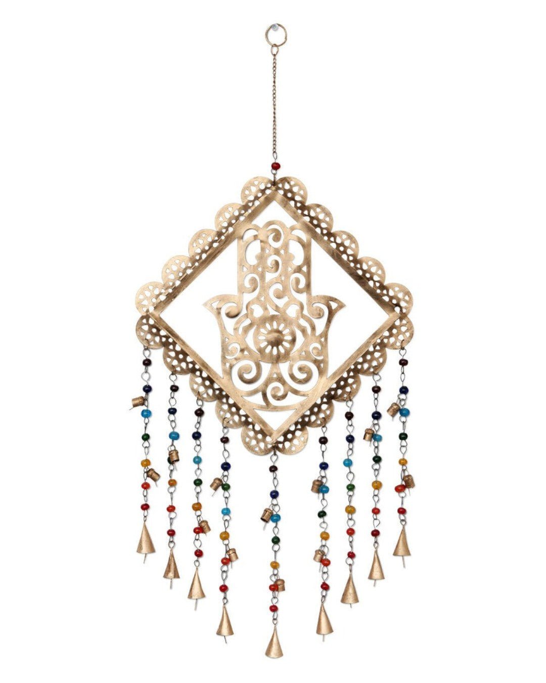 Fairtrade Hamsa Colorful Beads Wall Hanging Chime - Wind Chimes