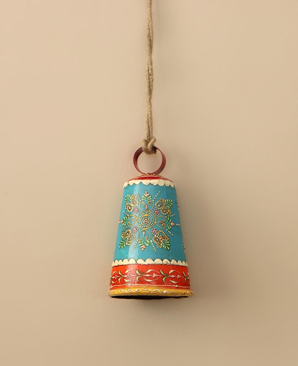 Fairtrade Handpainted Artistic Floral Design Upcycled Bell - Wall Hanging