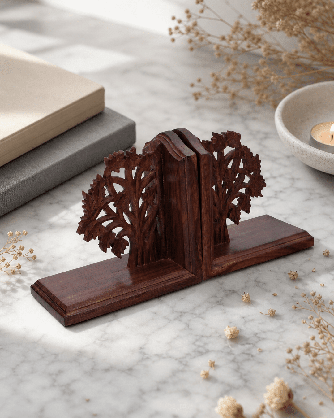 Fairtrade Tree of Life Indian Rosewood Bookends, Handmade – Buddha
