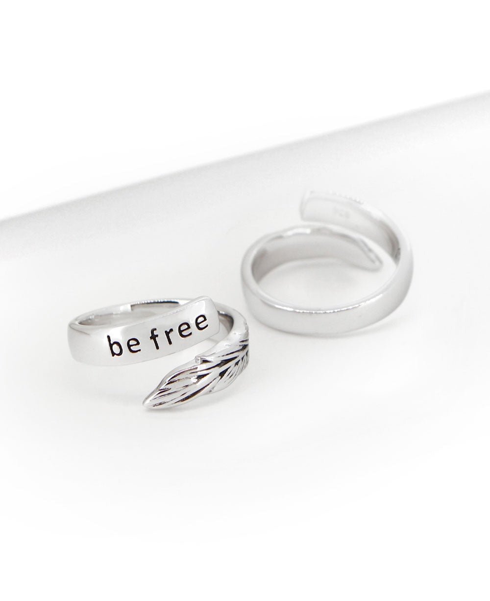 Feather Design Inspirational Be Free Silver Ring - Rings