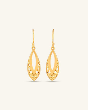 Flower of Life Teardrop Earrings — 18K Gold Plated Brass Sacred Geometry - Earrings