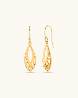 Flower of Life Teardrop Earrings — 18K Gold Plated Brass Sacred Geometry - Earrings