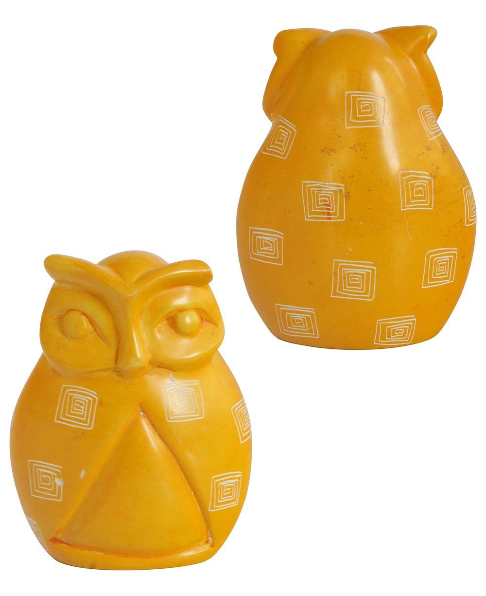 Friendly African Soapstone Owl Statue - Sculptures & Statues Yellow