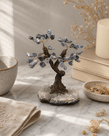 Gemstone Bonsai Tree With Quartz and Blue Sodalite - Home & Garden