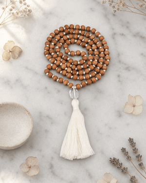 Gentle Sandalwood Beads Meditation Mala, Knotted - Prayer Beads