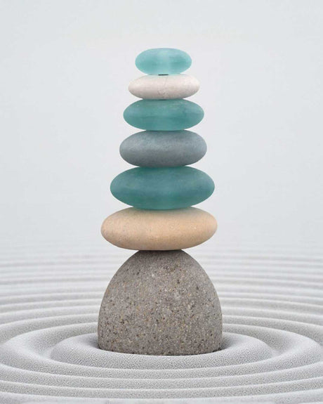 Glass and Stone Cairn Garden Statue – Frosted Glass and Rock Tower - Sculptures & Statues