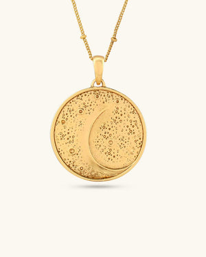 Gold - Plated Brass Moon Pendant Necklace with Engraved Affirmation - Necklace