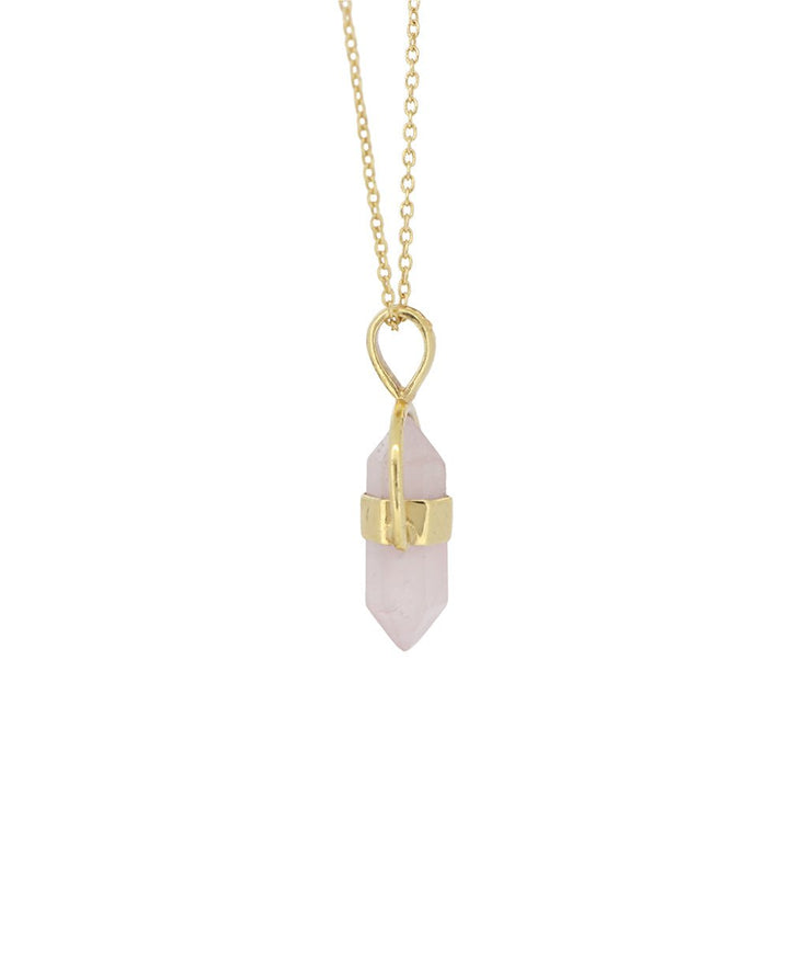 Gold Plated Brass Rose Quartz Point Necklace - Necklaces