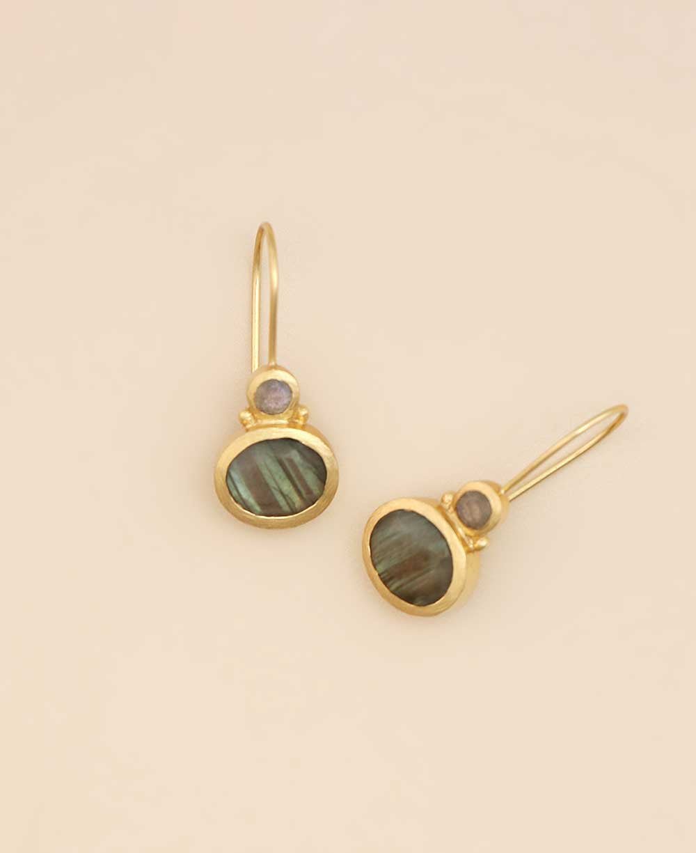 Gold - Plated Earrings with Labradorite Stones - Earrings