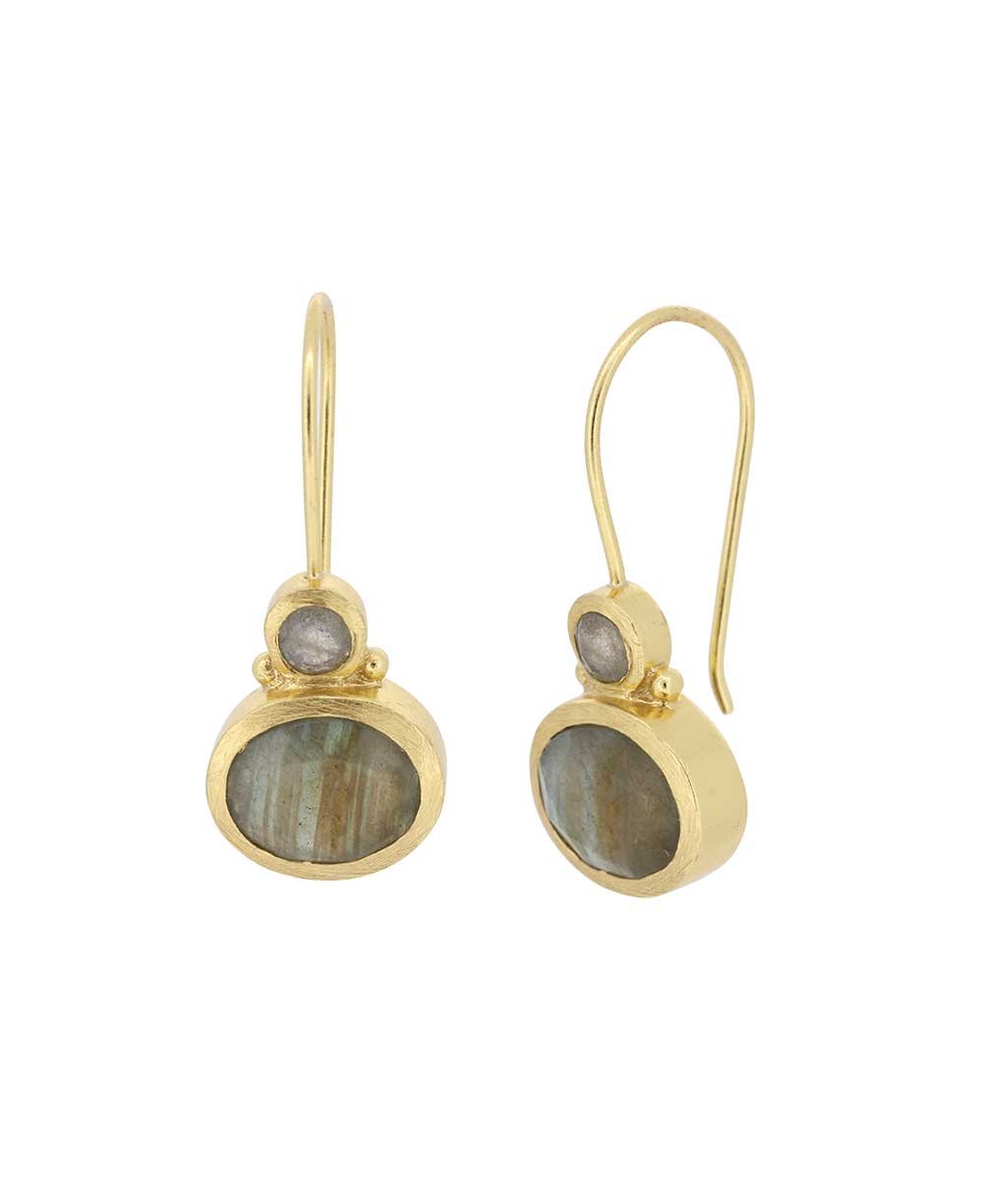 Gold - Plated Earrings with Labradorite Stones - Earrings