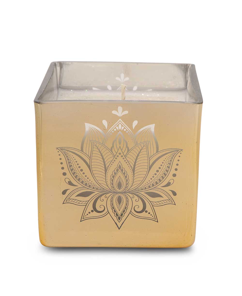 Golden Lotus Scented Candle in Etched Glass Vase - Candles