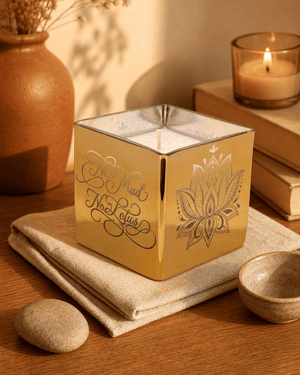Golden Lotus Scented Candle in Etched Glass Vase - Candles