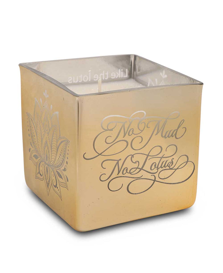 Golden Lotus Scented Candle in Etched Glass Vase - Candles