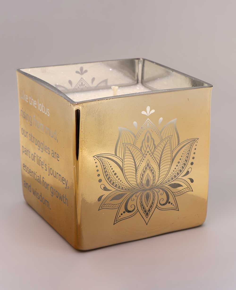 Golden Lotus Scented Candle in Etched Glass Vase - Candles