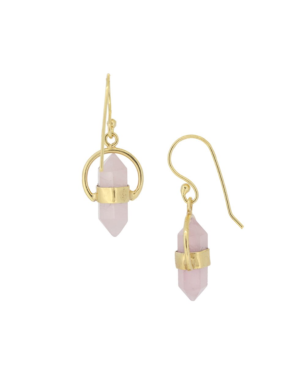 Golden Rose Quartz Point Earrings - Earrings