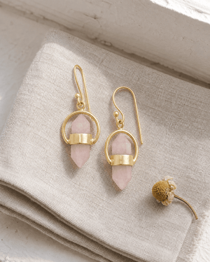 Golden Rose Quartz Point Earrings - Earrings