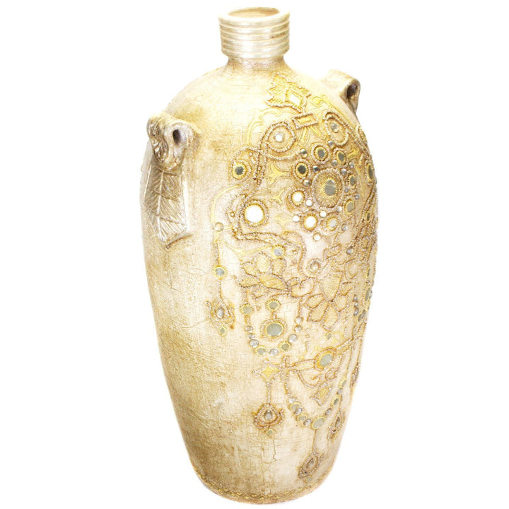 Grand Terra - Cotta Vase with Hand - Painted Embossed Detailing, 24" High - Vase