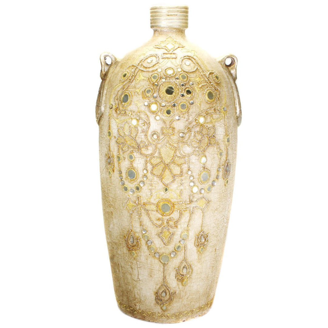 Grand Terra - Cotta Vase with Hand - Painted Embossed Detailing, 24" High - Vase