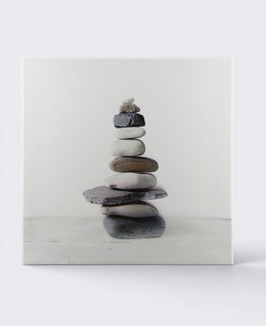 Grayscale Zen Cairn Canvas Print — 12 - Inch Wood Framed Wall Art - Wall Hanging