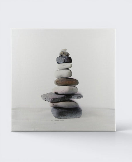 Grayscale Zen Cairn Canvas Print — 12 - Inch Wood Framed Wall Art - Wall Hanging