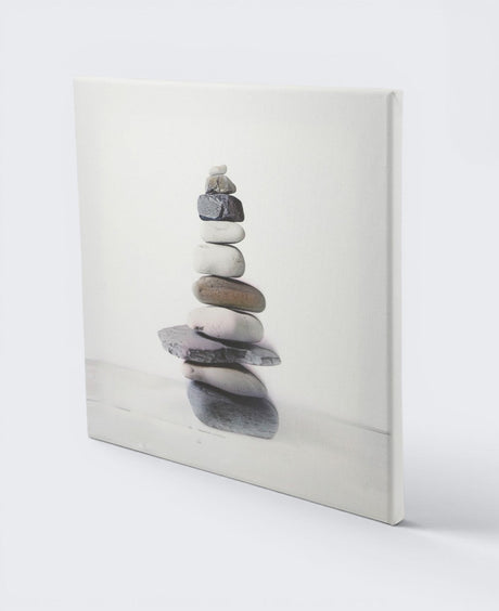 Grayscale Zen Cairn Canvas Print — 12 - Inch Wood Framed Wall Art - Wall Hanging