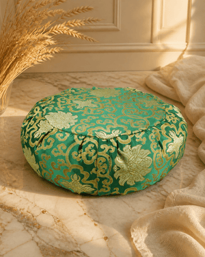 Green Brocade Zafu Meditation Cushion - Massage Cushions