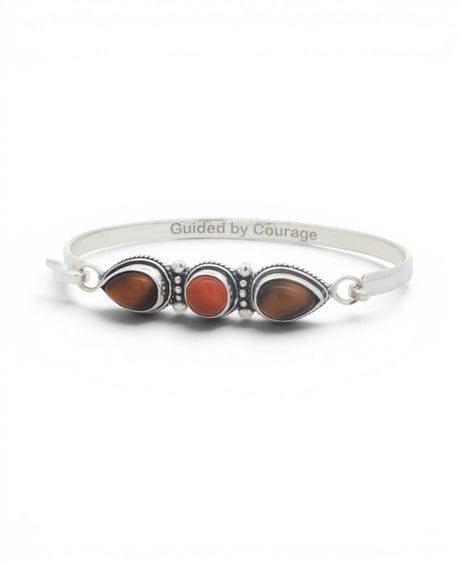 Guided by Courage Bracelet — Tiger's Eye & Carnelian Silver - Plated Cuff - Jewelry