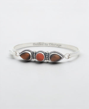 Guided by Courage Bracelet — Tiger's Eye & Carnelian Silver - Plated Cuff - Jewelry