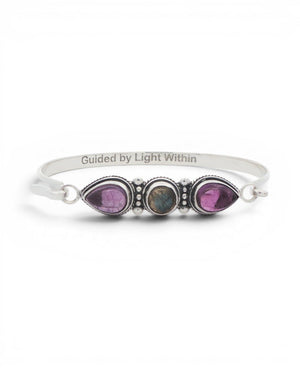 Guided by Light Within Amethyst & Labradorite Silver Cuff Bracelet - Jewelry