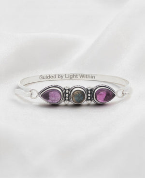 Guided by Light Within Amethyst & Labradorite Silver Cuff Bracelet - Jewelry